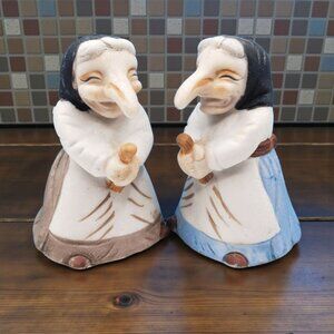 Kitchen Witch Salt & Pepper Shakers Baba Yaga Big Nose Babushka Hag Set 1970s